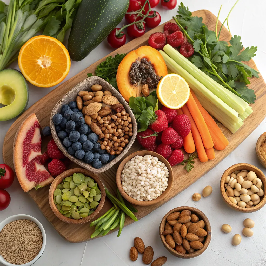 A vibrant spread of fresh vegan ingredients
